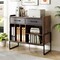 Brown Mid-Century Modern Record Player Stand with Charging and Storage